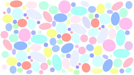 Multicolored circles and ovals on a white background. Pastel colors, abstract horizontal background, illustration.