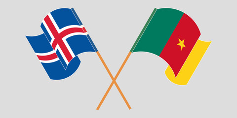 Crossed and waving flags of Cameroon and Iceland