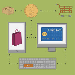 Online commerce illustration. Internet bussiness. E-commerce concept - Vector