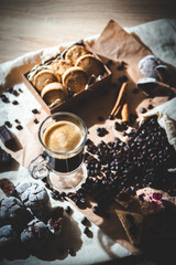 sweet composition of coffee chocolate and cookie