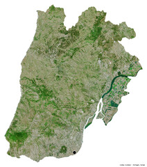 Lisboa, district of Portugal, on white. Satellite