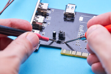 technician worker repairing electronic hardware. digital device service concept