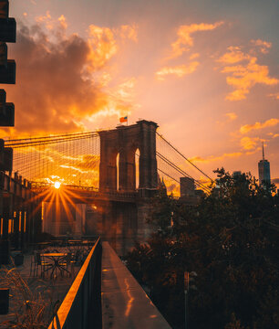 city bridge at sunset Brooklyn New York sky 