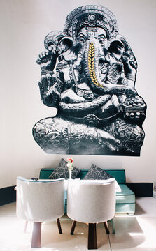 Ganesha painting on the restaurant wall