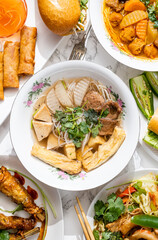 Vegan Vietnamese pho soup made with tofu and seitan. Traditional dishes from Vietnam made vegan without real meat using vegetables and meat-substitutes.  