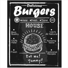Burger, menu and poster vector