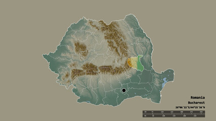 Location of Vrancea, county of Romania,. Relief