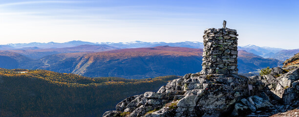 A rock pile in front of Rondane nature park in Norway.