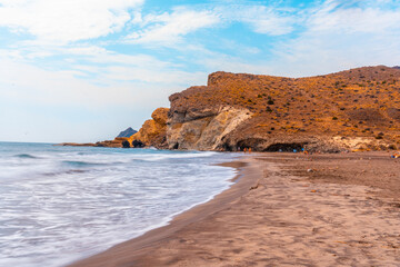 Cala de la media luna one summer afternoon in the natural park of Cabo de Gata, Nijar, Andalucia. Spain, Mediterranean Sea