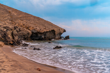 Cala de la media luna one summer afternoon in the natural park of Cabo de Gata, Nijar, Andalucia. Spain, Mediterranean Sea