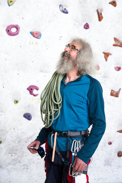 Portrait of a senior man rock climber