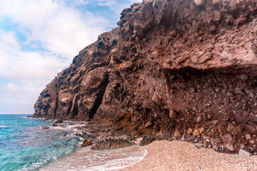 Playa de los Muertos and the rocks of the walls in the natural park of Cabo de Gata, Nijar, Andalucia. Spain
