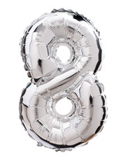 Balloon of mylar number 8 silver color isolated on white