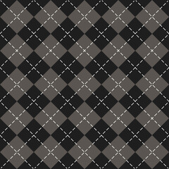 Halloween Argyle plaid. Scottish pattern in gray, black and white rhombuses. Scottish cage. Traditional Scottish background of diamonds. Seamless fabric texture. Vector illustration