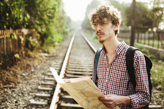 Young caucasian man traveling alone in Asia
