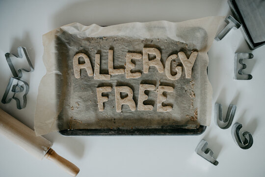 A Tray of Cookies That Spell out Allergy Free