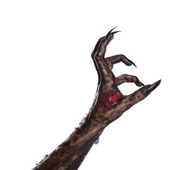 Scary monster on white background, closeup of hand. Halloween character © New Africa