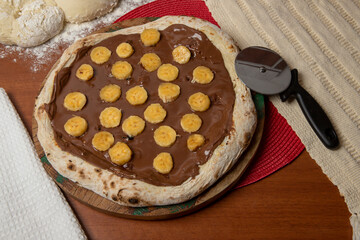 Chocolate pizza and bananas