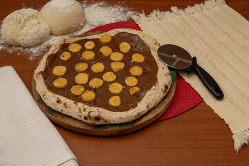 Chocolate pizza and bananas