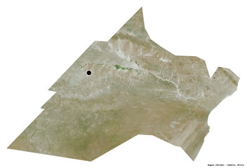 Nugaal, region of Somalia, on white. Satellite