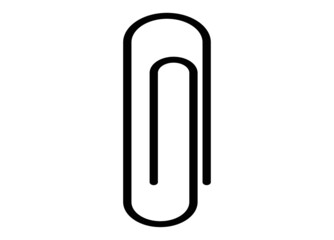 Black isolated icon of paper clip on white background. Silhouette of paper clip. Flat design.
