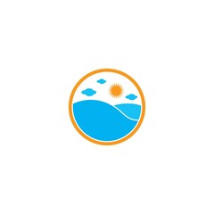 Water Wave with the sun natural icon Logo Template. vector Icon illustration