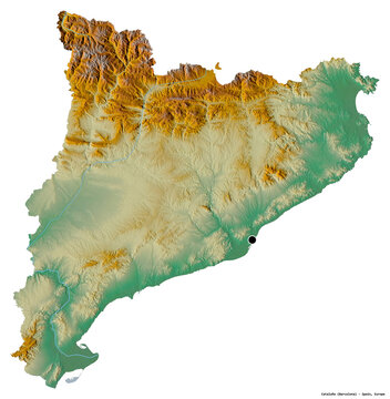 Cataluna, autonomous community of Spain, on white. Relief