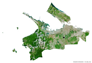 Kilinochchi, district of Sri Lanka, on white. Satellite