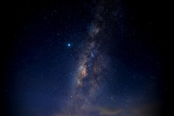 Galaxy explosion big bang of Milky way.with noise and  grain.Photo by long exposure and select white balance.