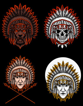 set indian apache head-vector illustration.