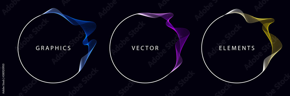 Wall mural set of colorful circular frames with wavy decorations. eps10 vector graphic elements.