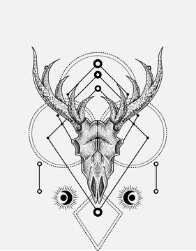 Deer skull with sacred geometric-vector illustration.
