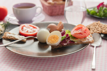 Fototapeta na wymiar healthy breakfast with boiled eggs and various of vegetables