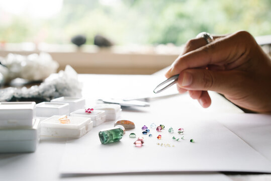Craftsman working with gemstones