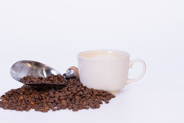 coffee bean with breakfast cup on white background