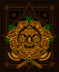 Oni mask demon face vector illustration art.
