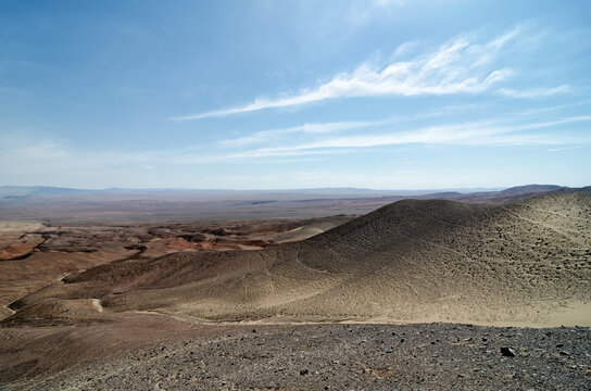 Stunning view to rocky and sandy hills of desert
