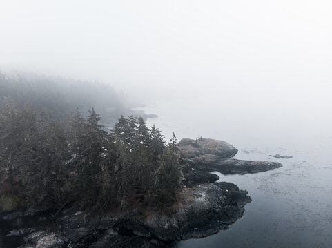 Coastline Of Sooke, BC Obscurred By Smoke And Haze From The Oregon Wildfires 2020.