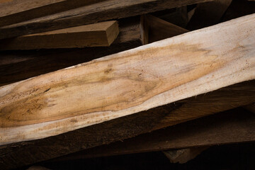 Reserves of birch logs closeup 