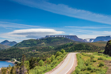 Table mountains of Gros Morne National Park in the background, Newfoundland, Canada