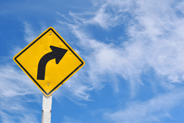 Road sign, traffic sign Curve road on blue sky for use
