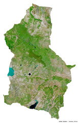 Dodoma, region of Tanzania, on white. Satellite