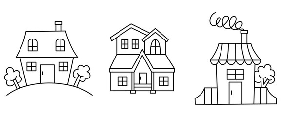 Fototapeta premium Hand drawn house vector set.