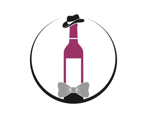 Wine bottle with butterfly tie and hat