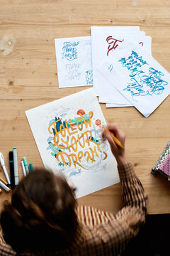 Working on creative lettering design