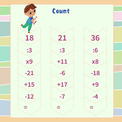 Obraz premium Math game for children. count the chain of actions and write down the result