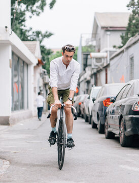 Man riding fixie bicycle