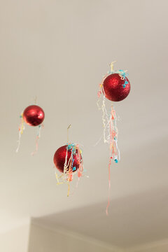 Christmas decoration baubles with streamers