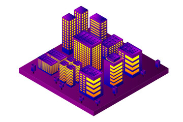 Fototapeta premium Smart city or intelligent building isometric vector concept. Smart building control concept. Concept building with technology system. 3d isometric vector illustration.