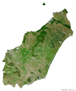 Nabeul, governorate of Tunisia, on white. Satellite